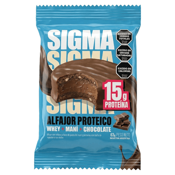 Sigma Alfajor Proteico relleno pasta de mani 63gr