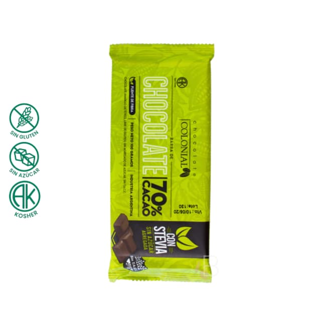 Colonial Chocolate Barra 70% con stevia 100gr