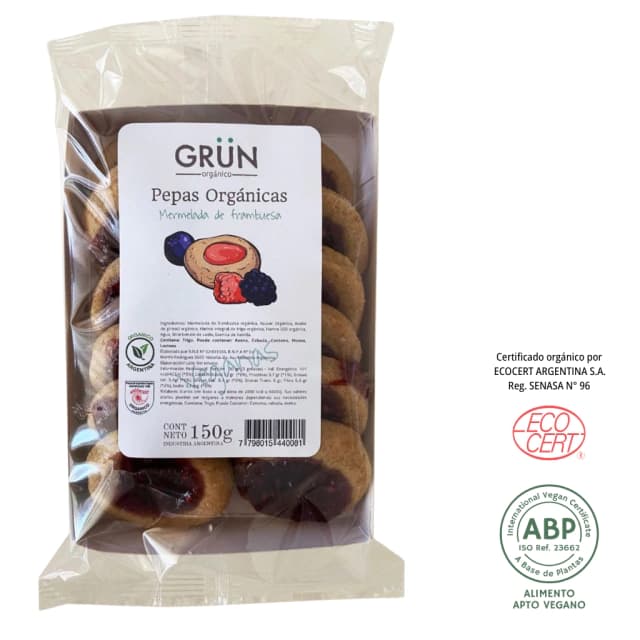 Grun Pepas Organicas con Mermelada de Frambuesa x 150g